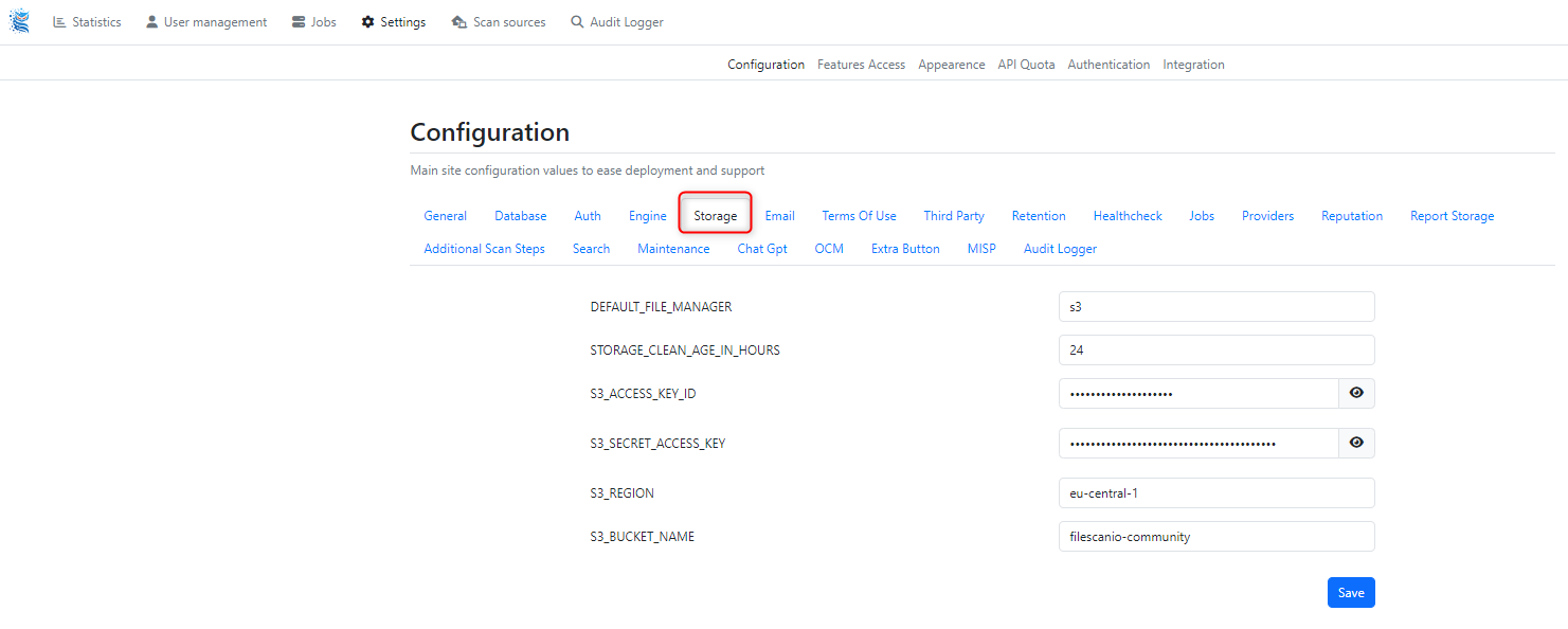 Screenshot of Configuration page of MetaDefender Sandbox