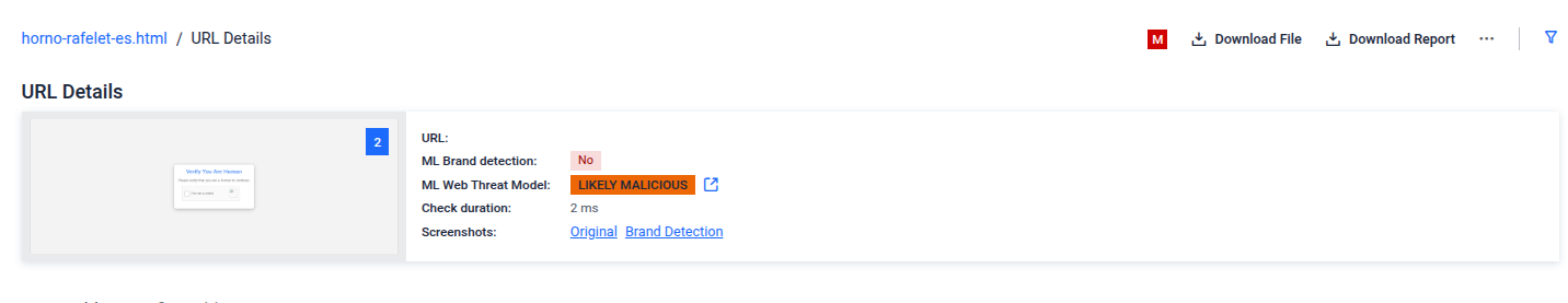 URL Rendering & Phishing detected by ML model.