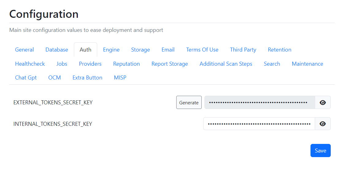 Screenshot of the Setting section of Admin Panel