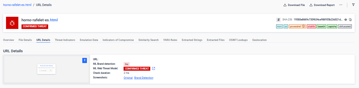 URL Rendering & Phishing detected by ML model.