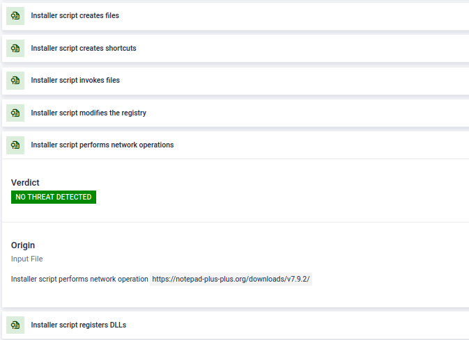Threat indicators detecting actions defined in installer scripts
