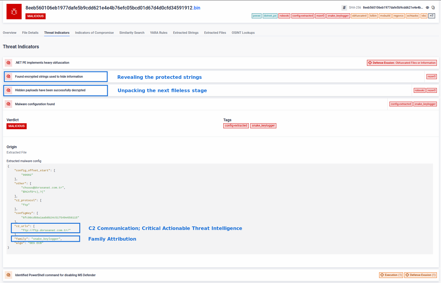 Next stages unpacked, string protection removed, and malware config extracted