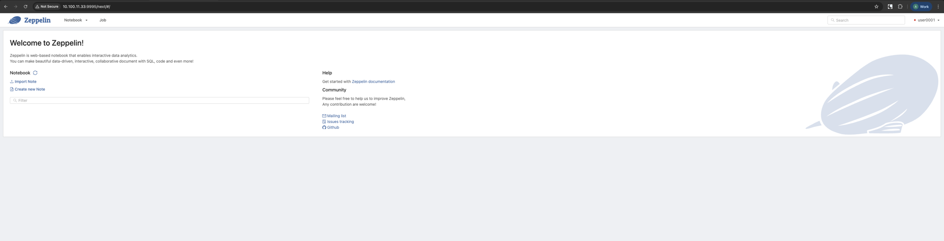 Zeppelin user dashboard
