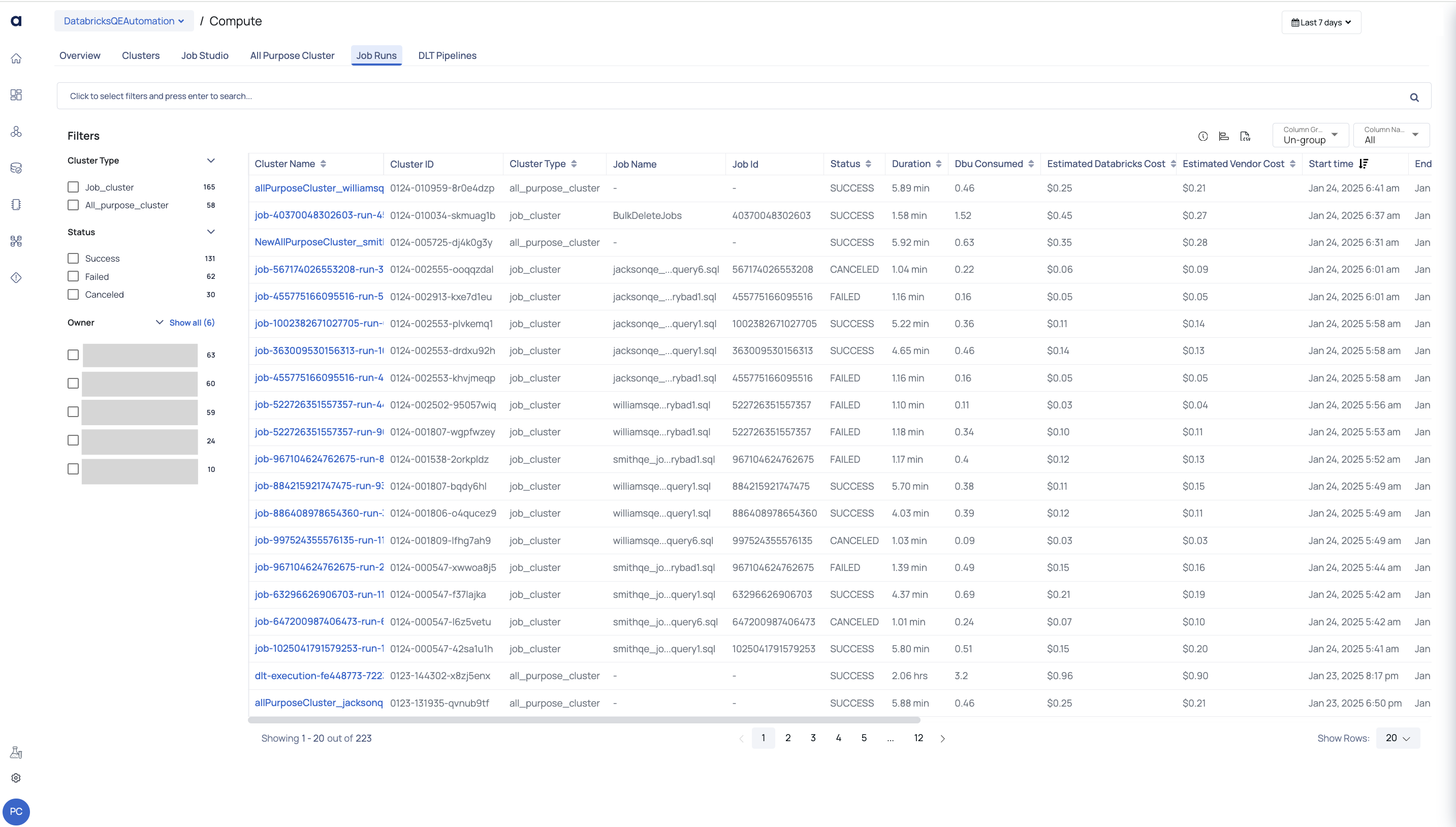 Job Runs Tab