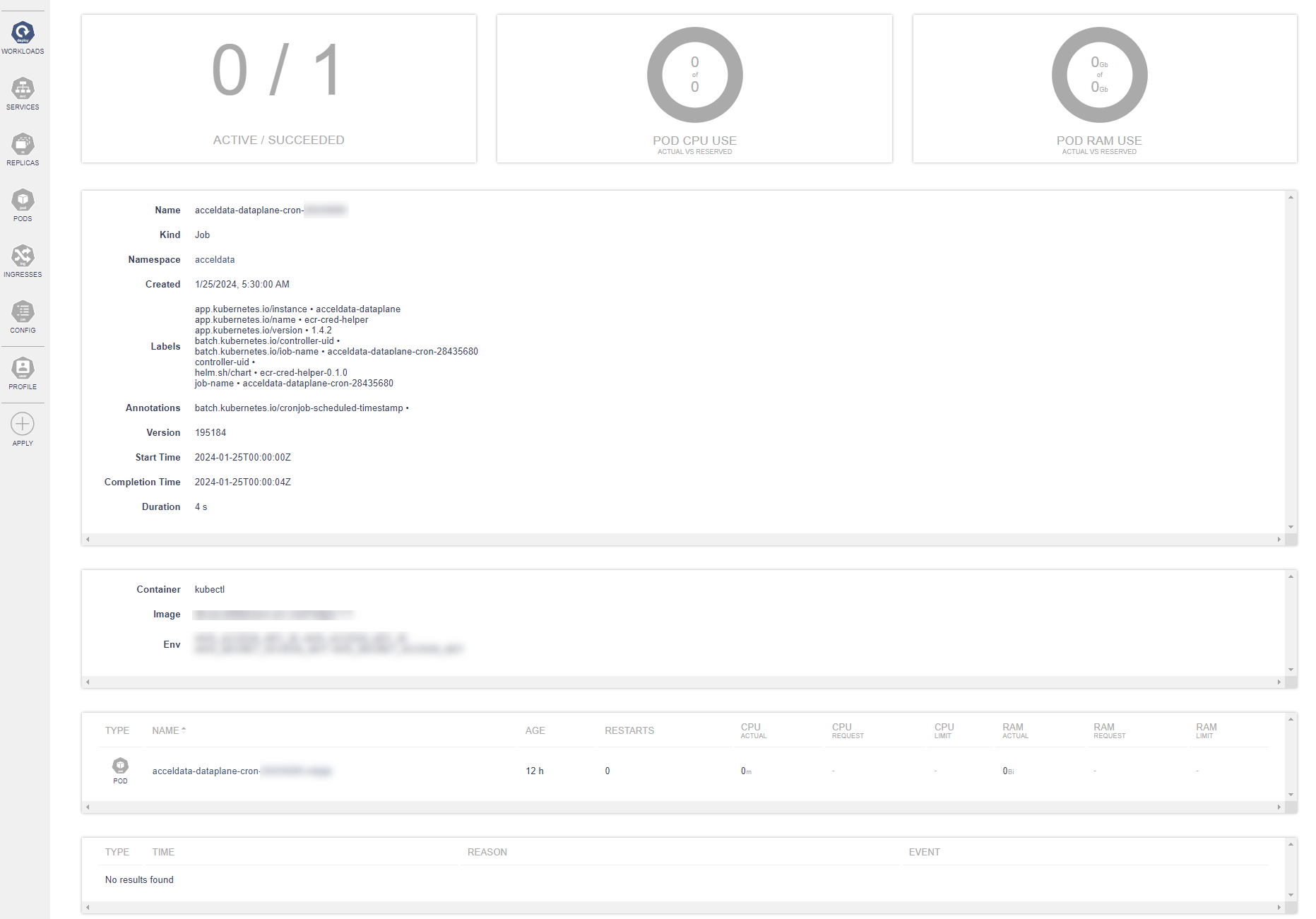 Clicking Name displays job details.