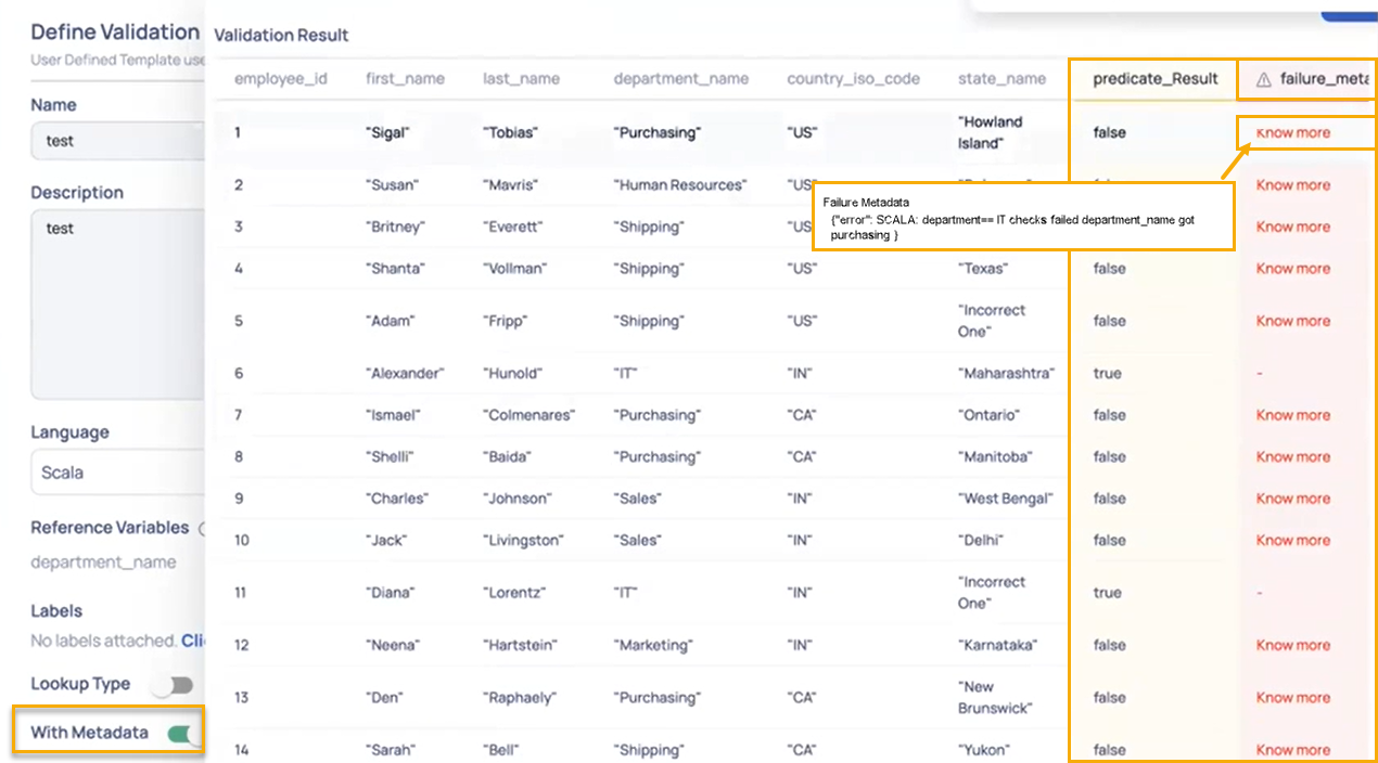 With Metadata : Error type displayed