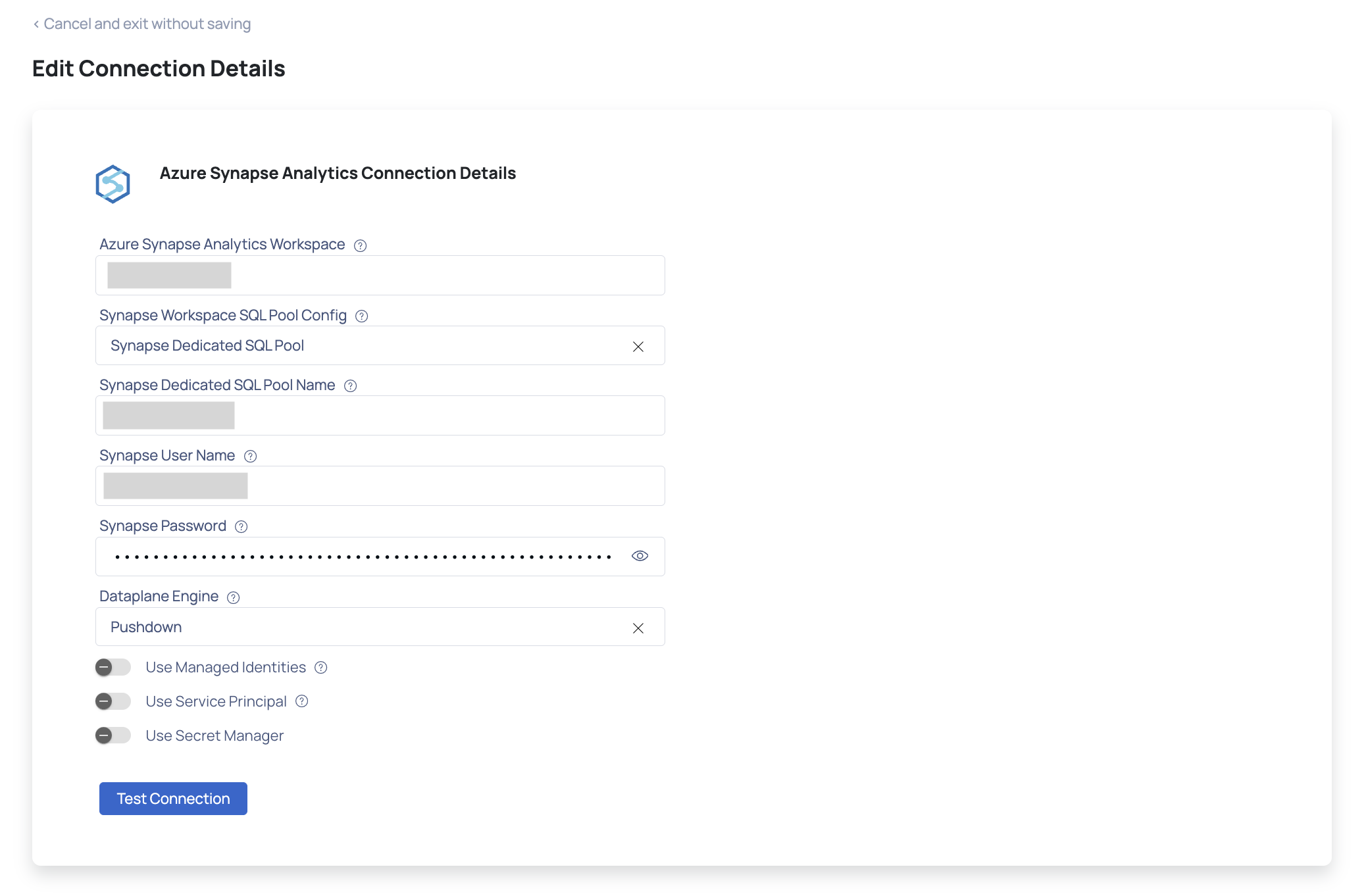 Azure Synapse Analytics Connection Details