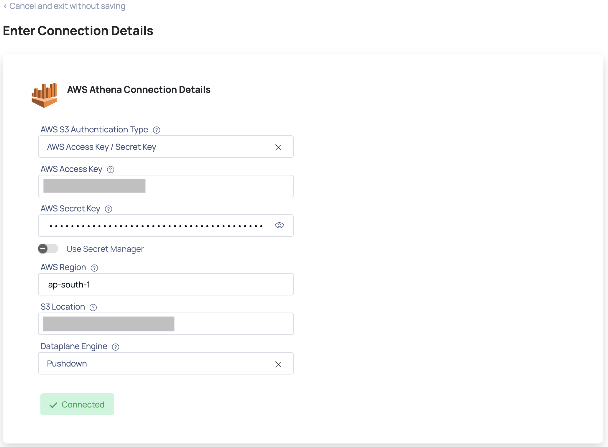 AWS Athena Data Source Connected