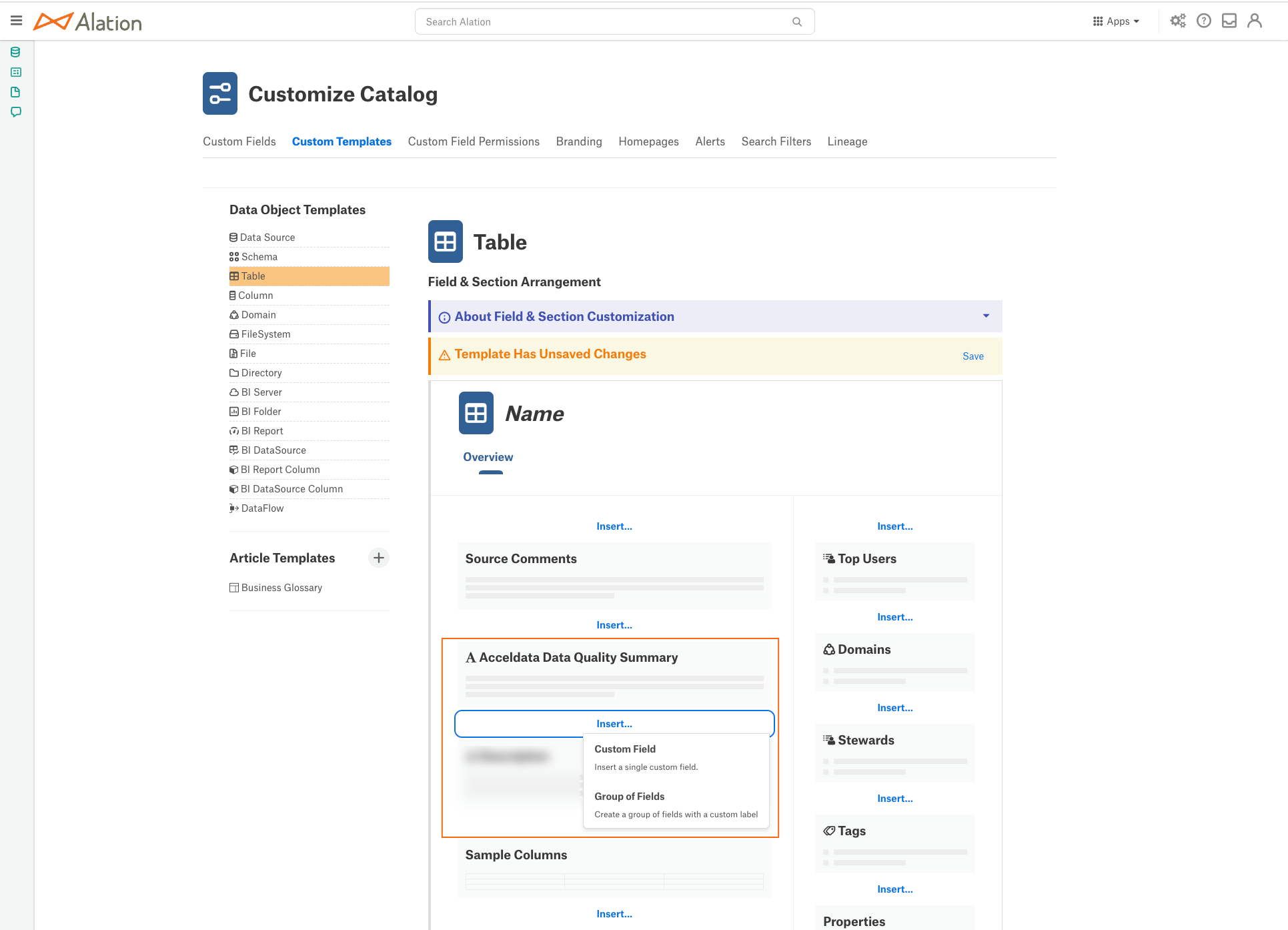 Alation Custom Templates
