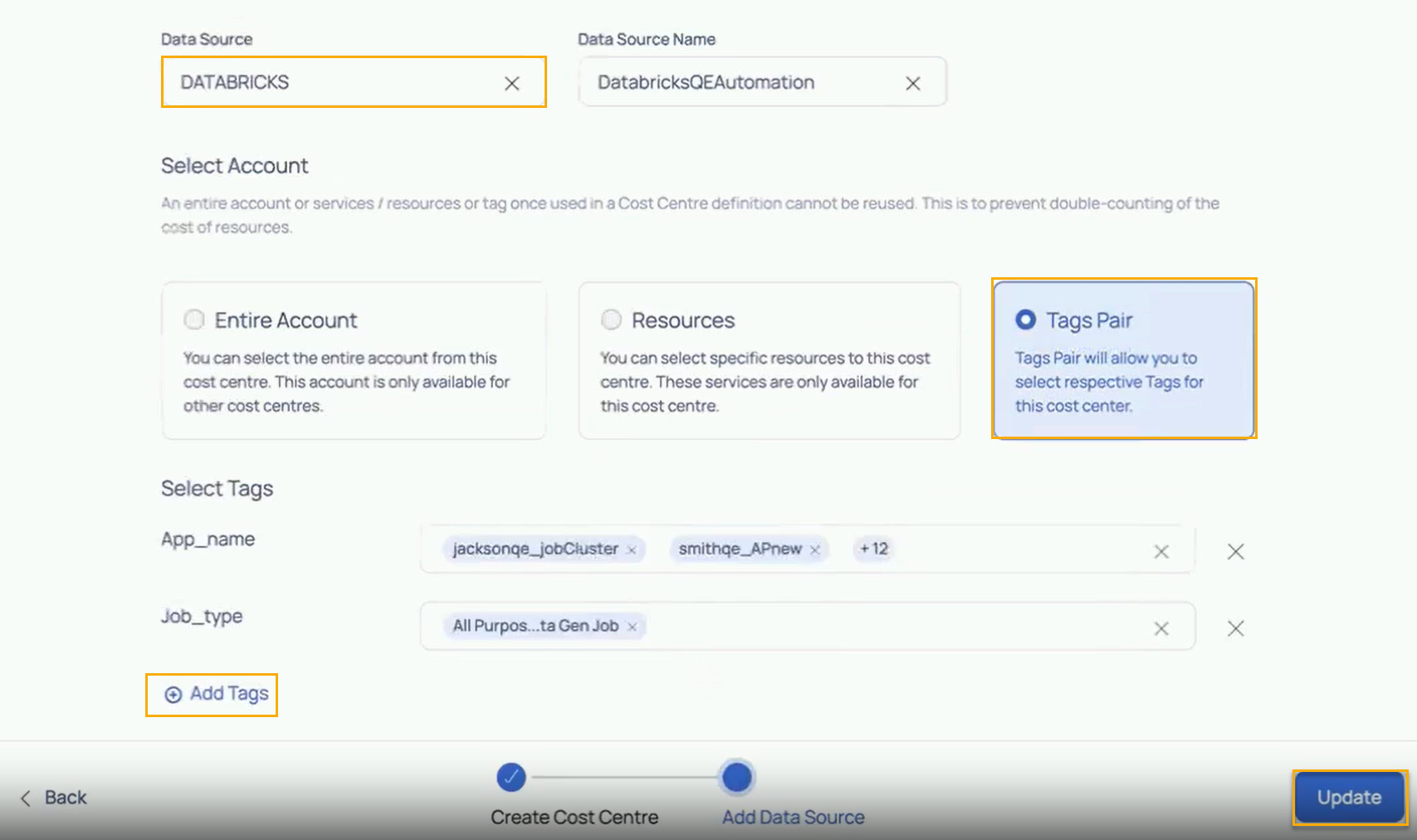 Add Tags: To add multiple key values Databricks