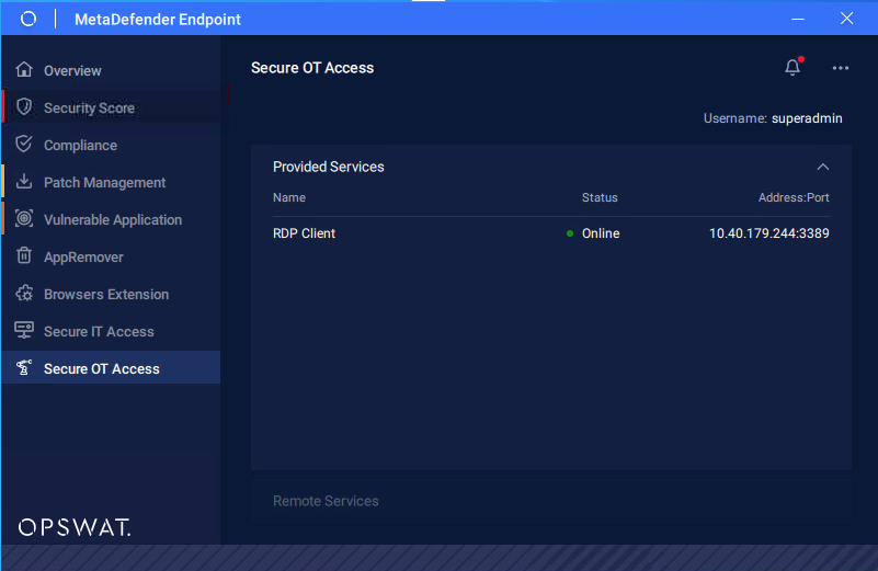 MetaDefender Endpoint Secure OT Access Client - Provided Services