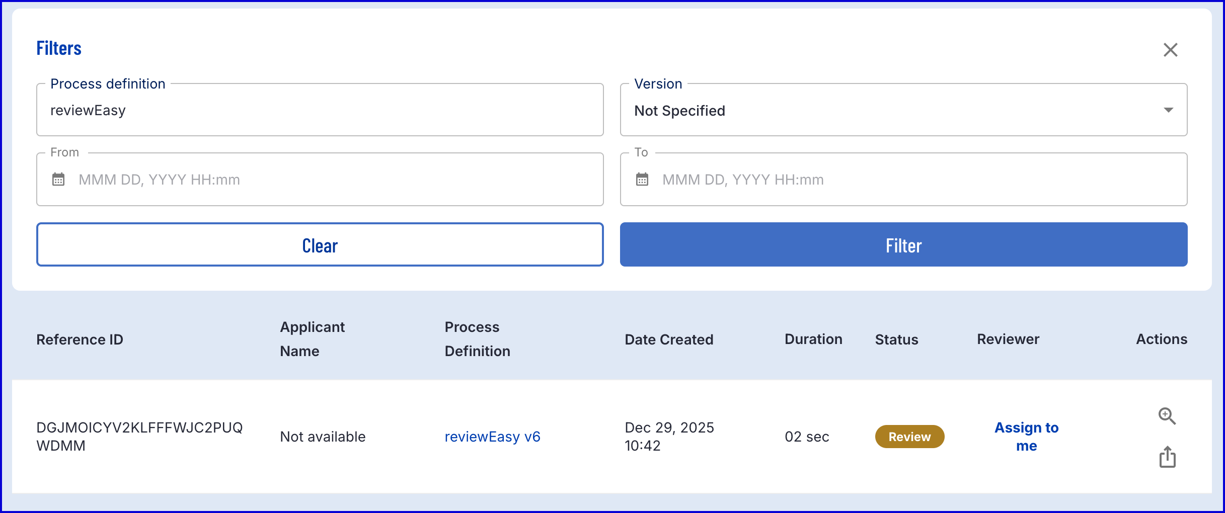 Example search results returned