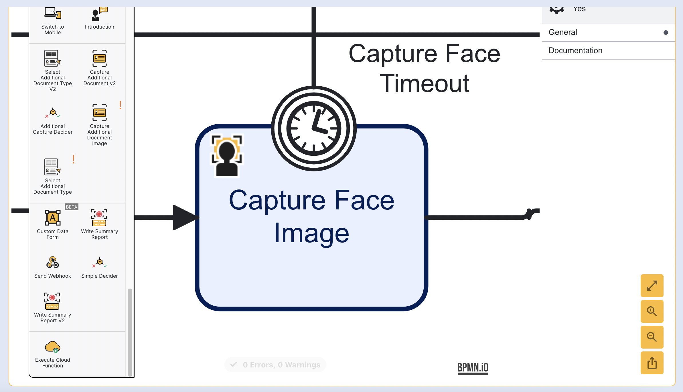 Example of a timer boundary event associated with a Capture Face Image activity