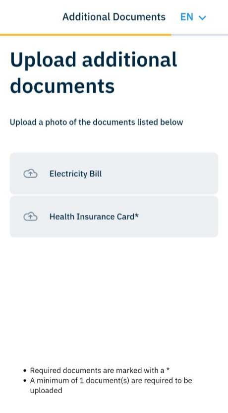 Select Additional Document Type screen