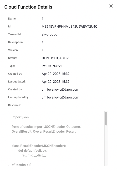 Details of the Cloud Function