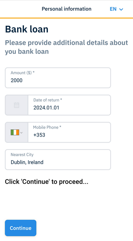 Example form displayed in the TrustX flow.