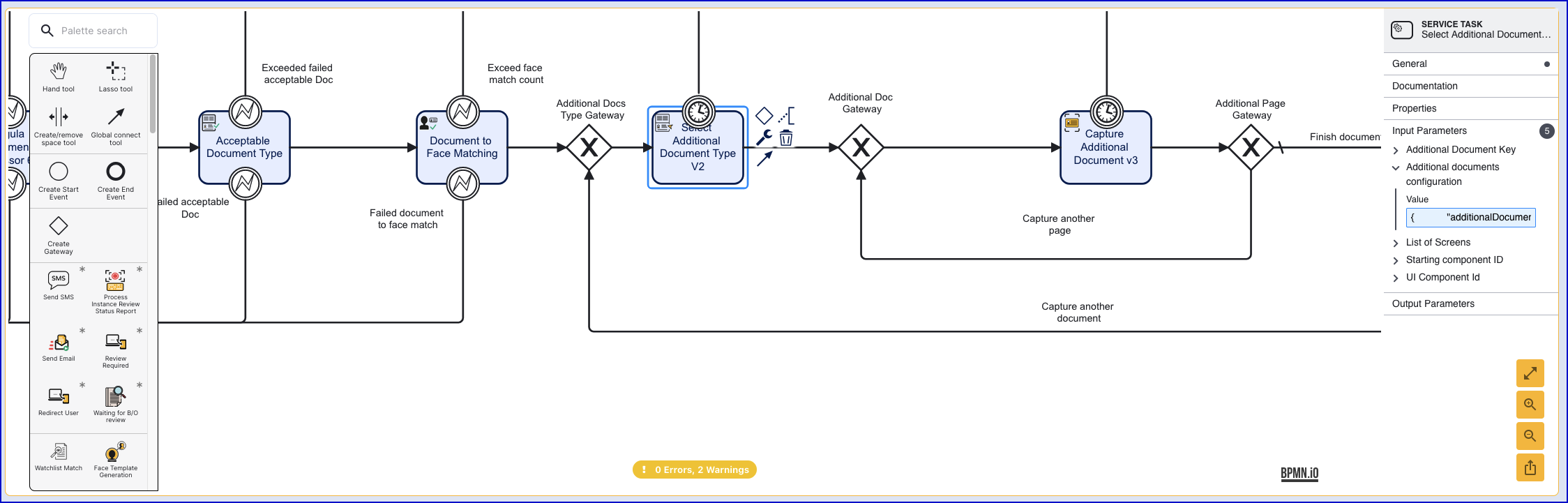 Example of the JSON schema in the Additional documents configuration input parameter
