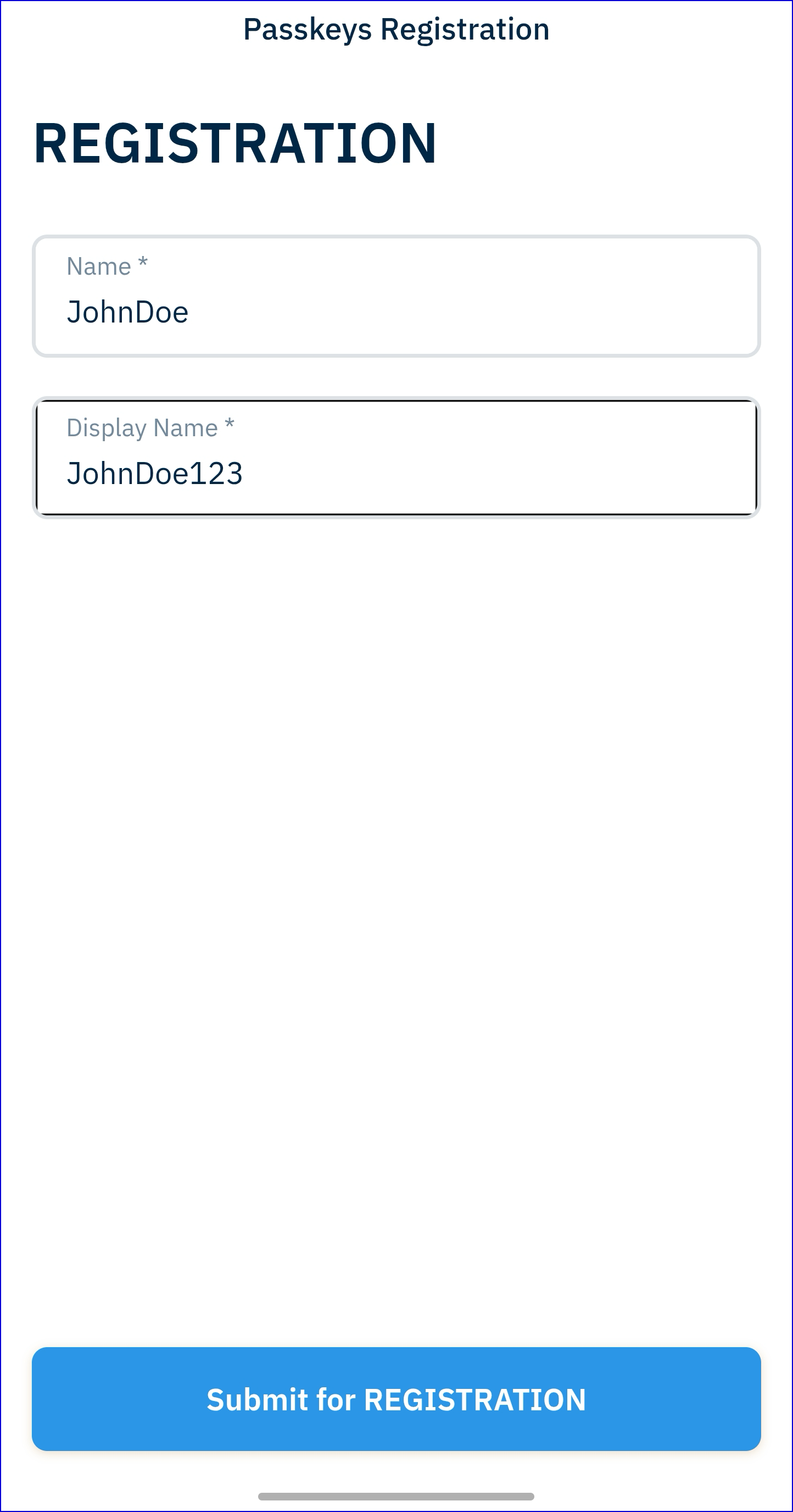 The Registration Form in TrustWeb