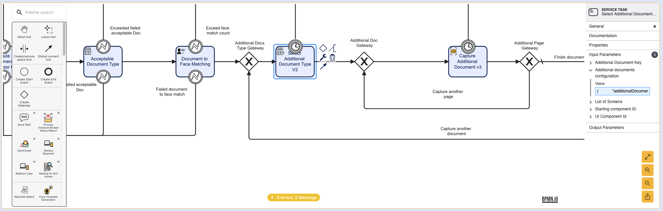 Example of the JSON schema in the Additional documents configuration input parameter