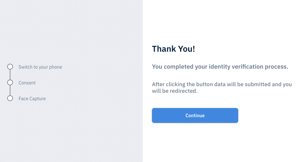 Custom Data Form serving as a 'Thank You' screen.