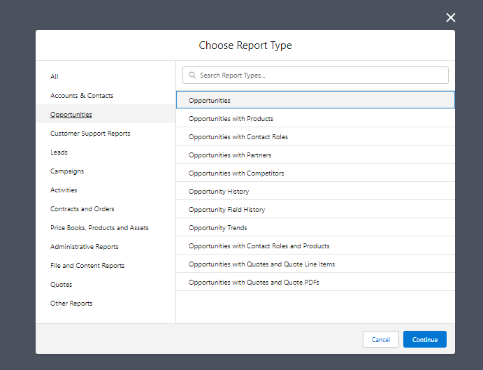 Select Opportunities report type