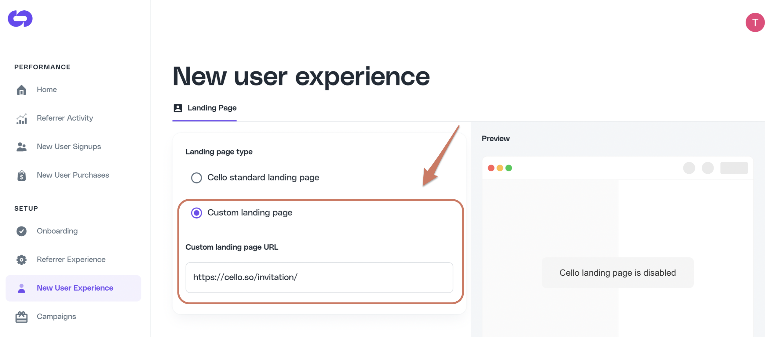 Custom landing page setup in Cello Portal