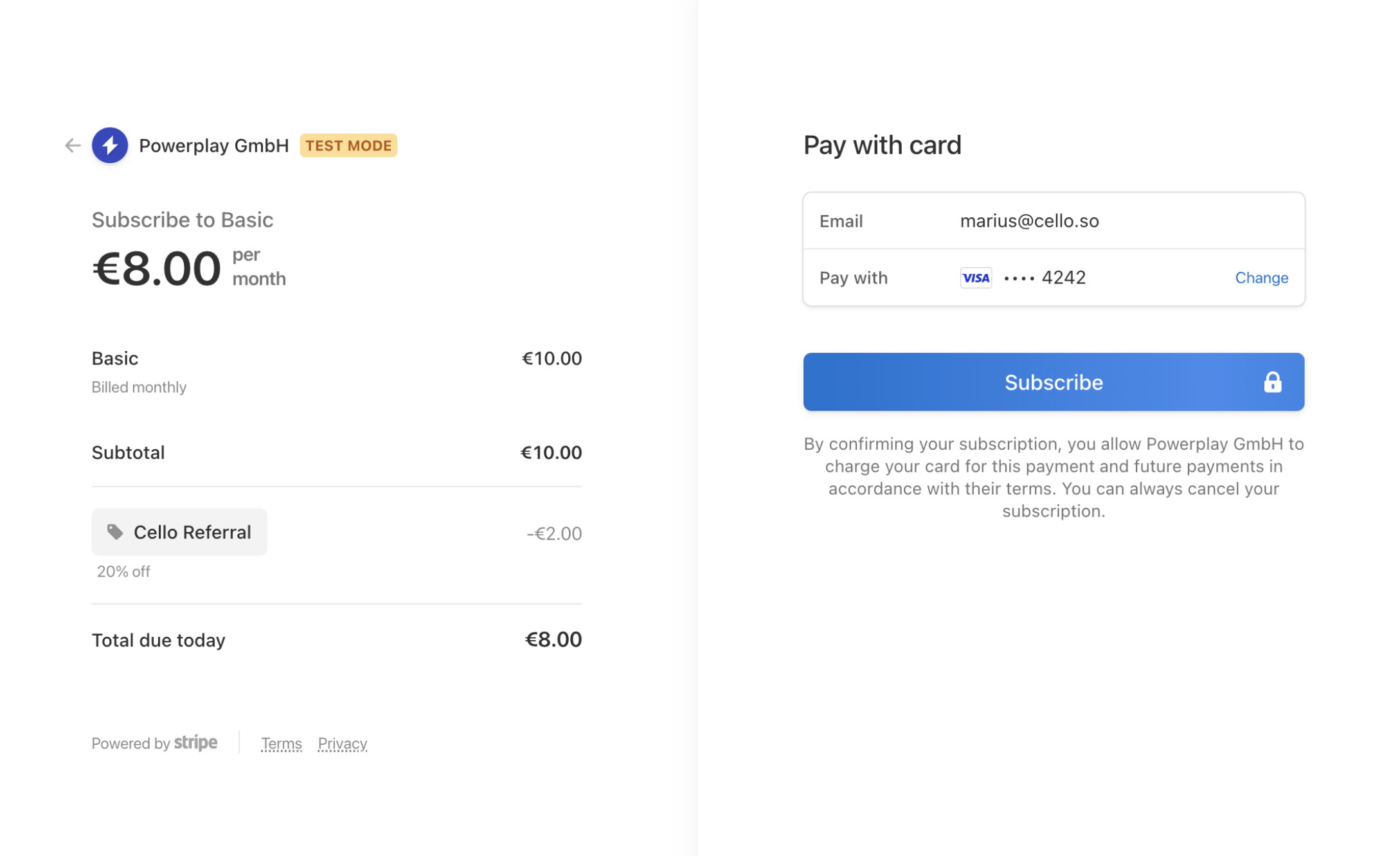 Stripe checkout with discount visualization