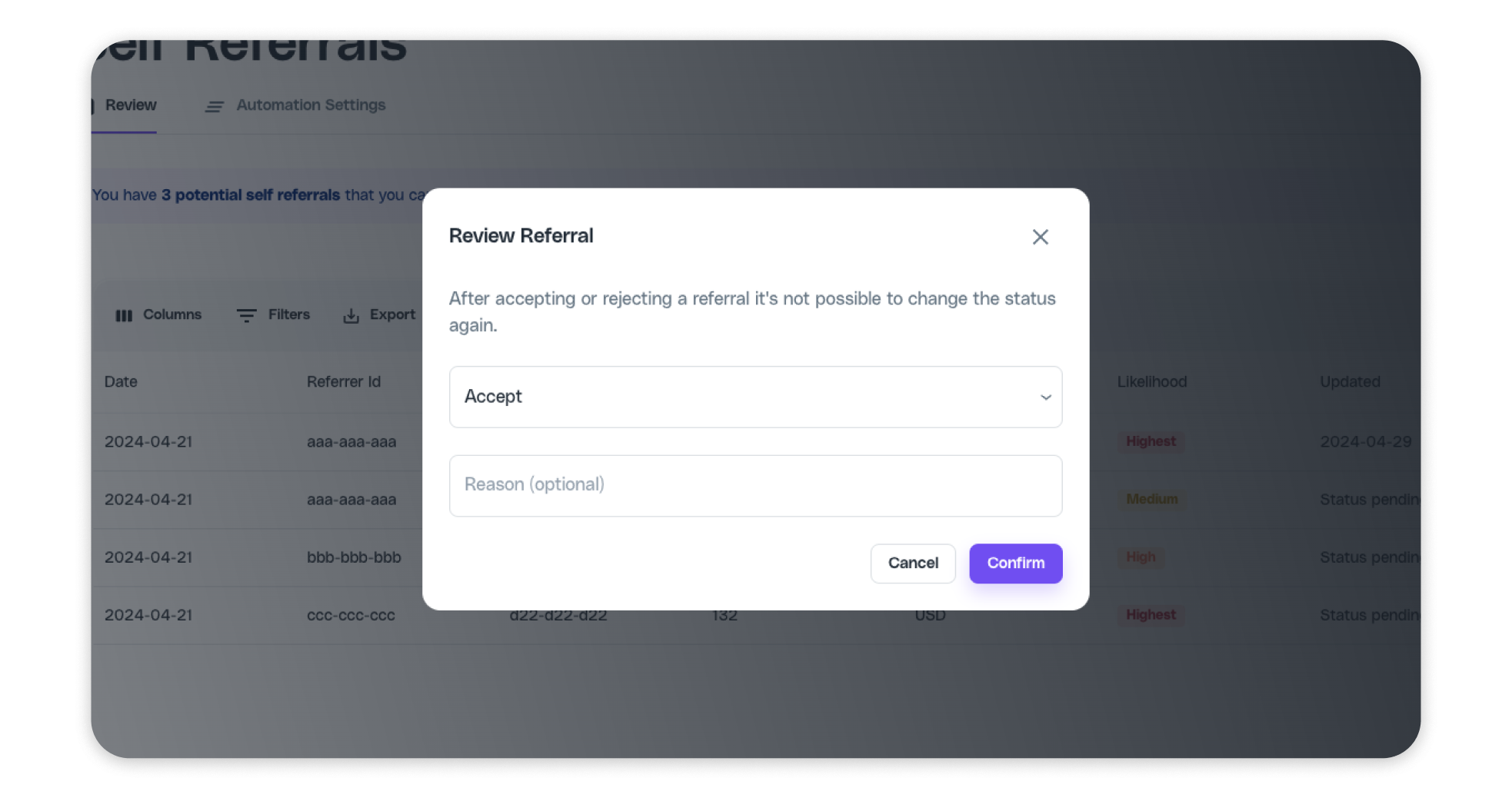 Manual review interface with accept/reject options