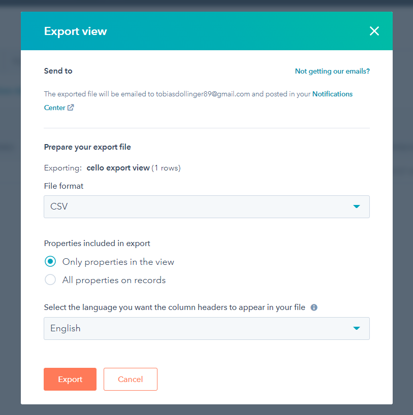 Export view to CSV file