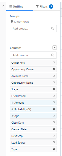 Configure report filters and columns