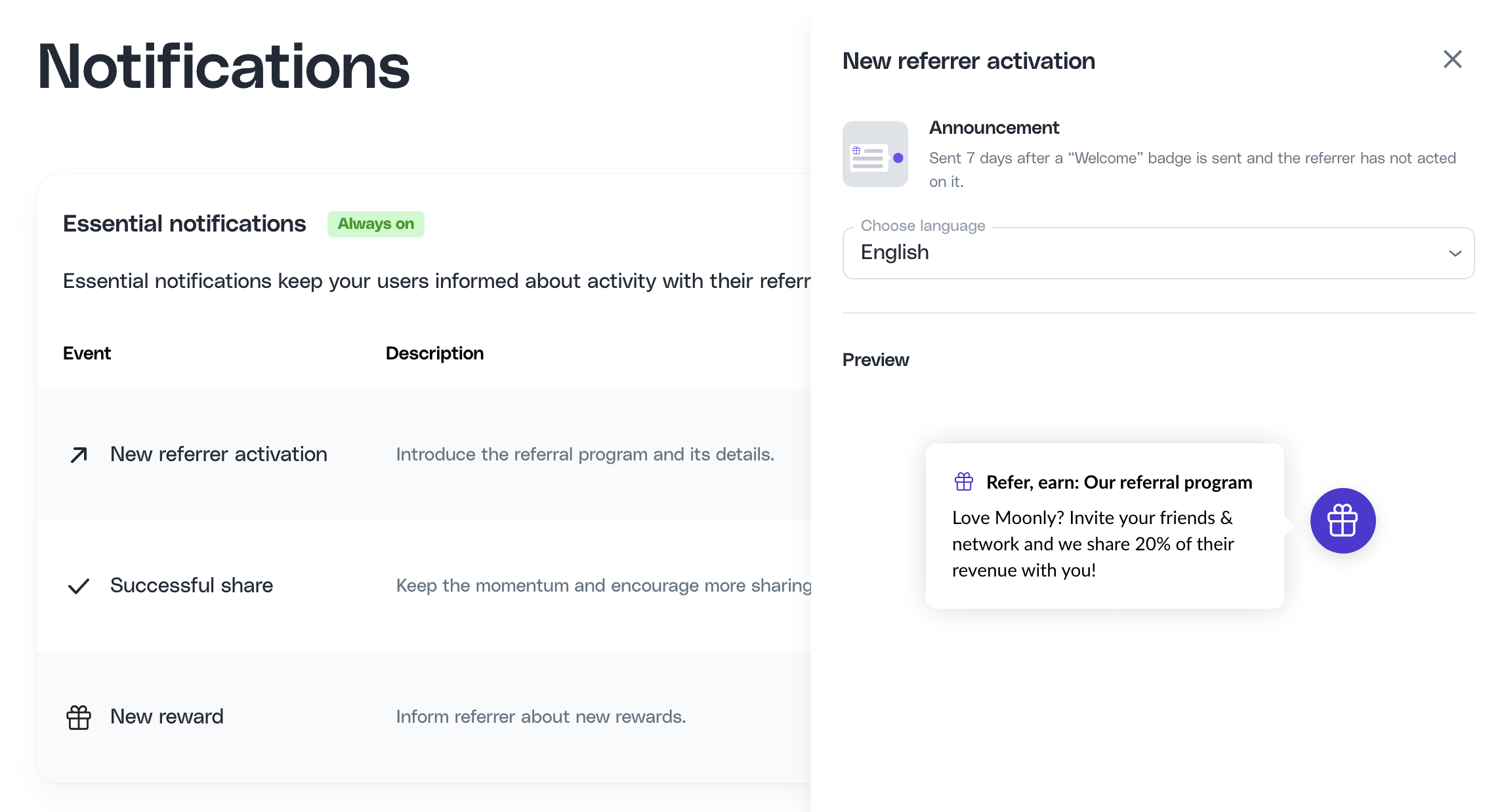 Notifications preview