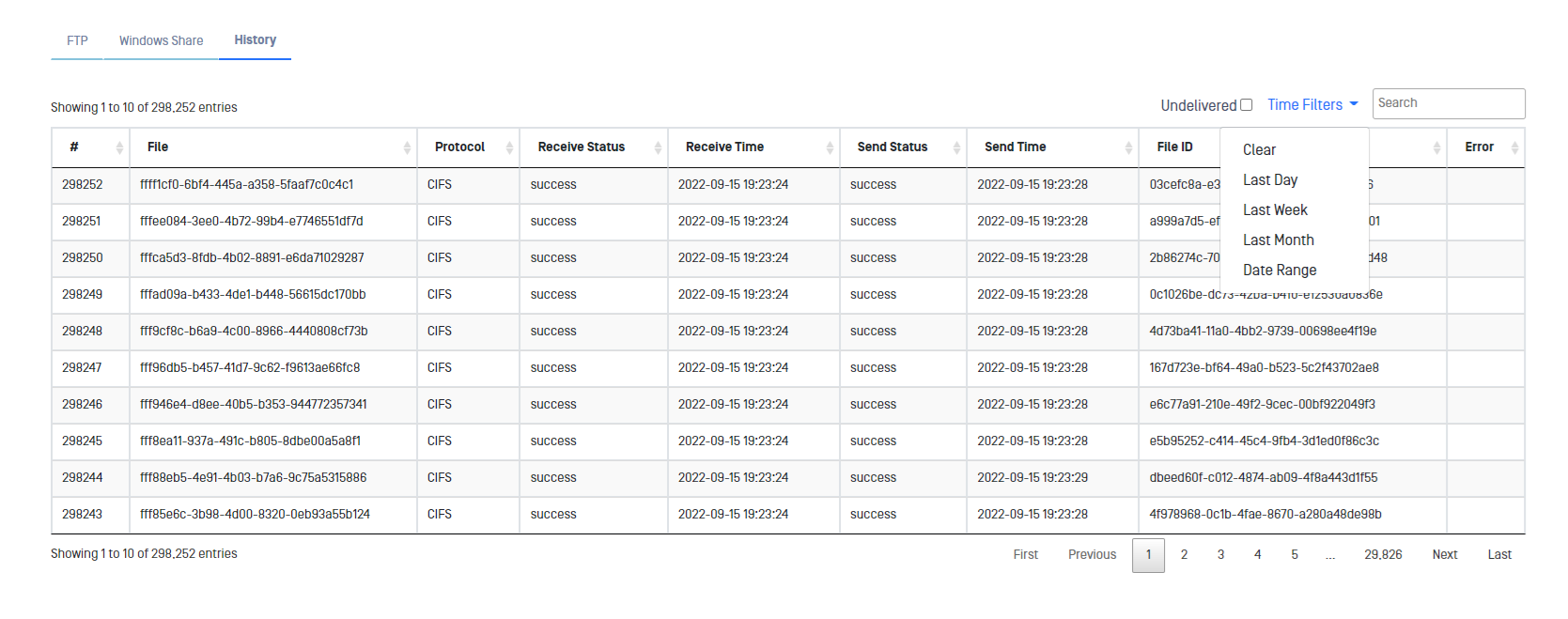 File Transfer History