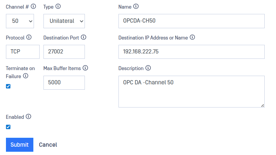 Optical Diode RED - TCP Configuration