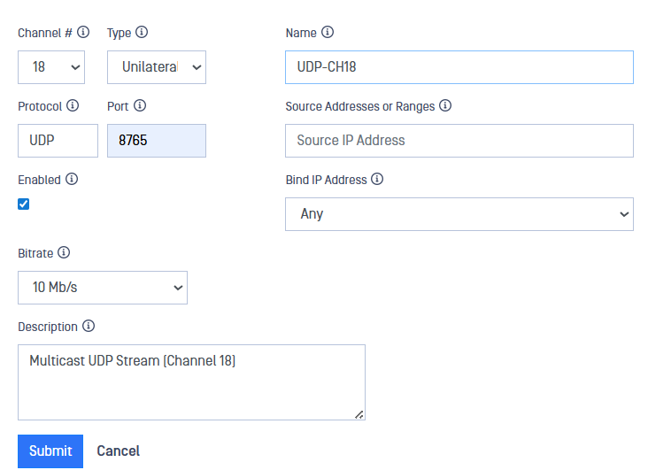Optical Diode BLUE - UDP Configuration