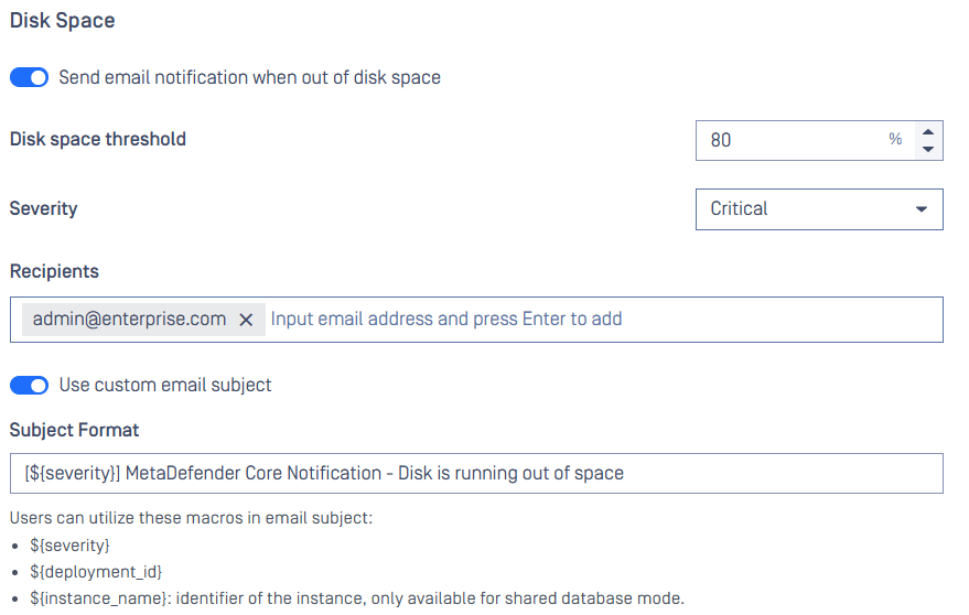 **Disk Space Warnings**