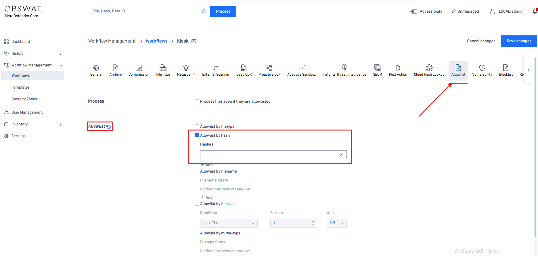 Allow list by hash