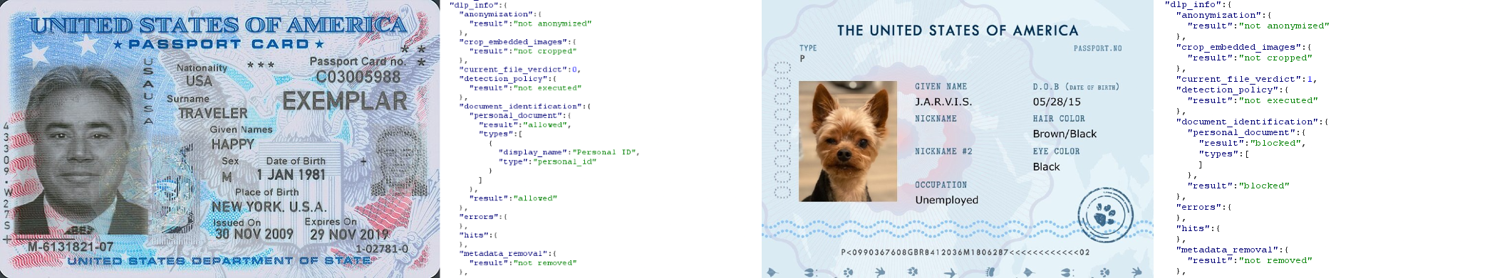 **Personal Document Identification**, the default behavior is set up to _Allow_ for personal documents:
United States of America Passport Card: _**Allowed**_
United States of America Dog Passport card: _**Blocked**_