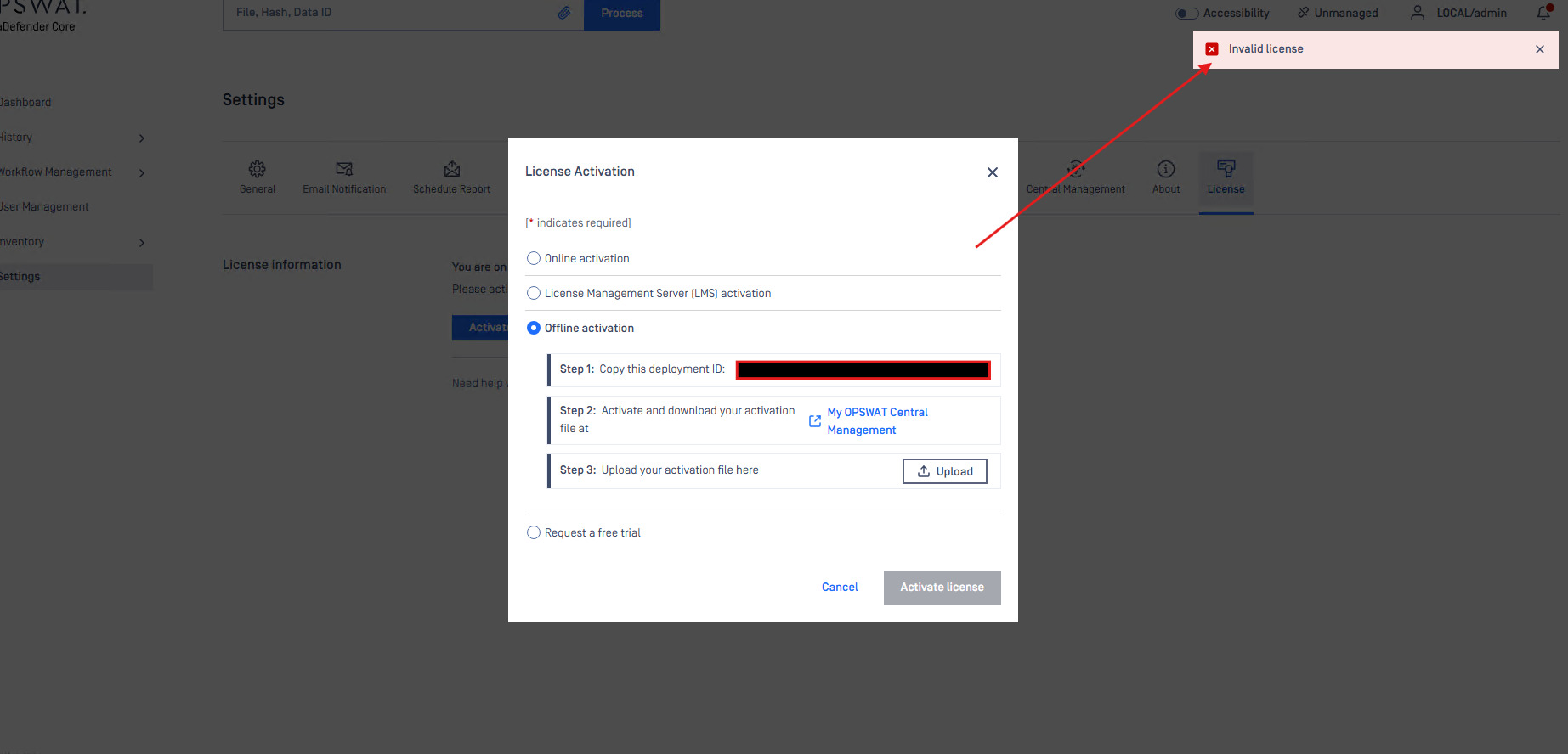 Offline activation error