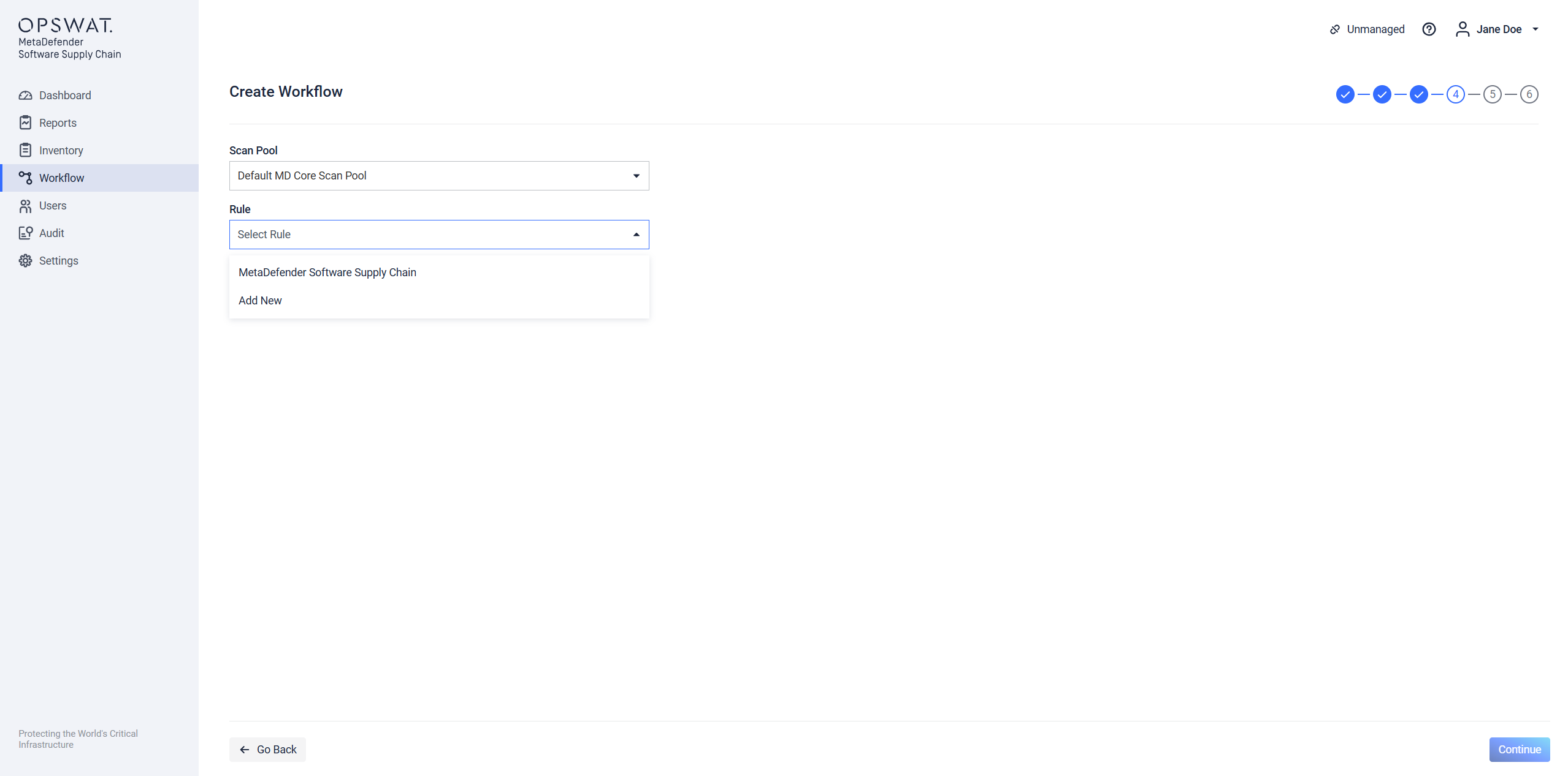 Example of second input field shown, after the scan pool is selected