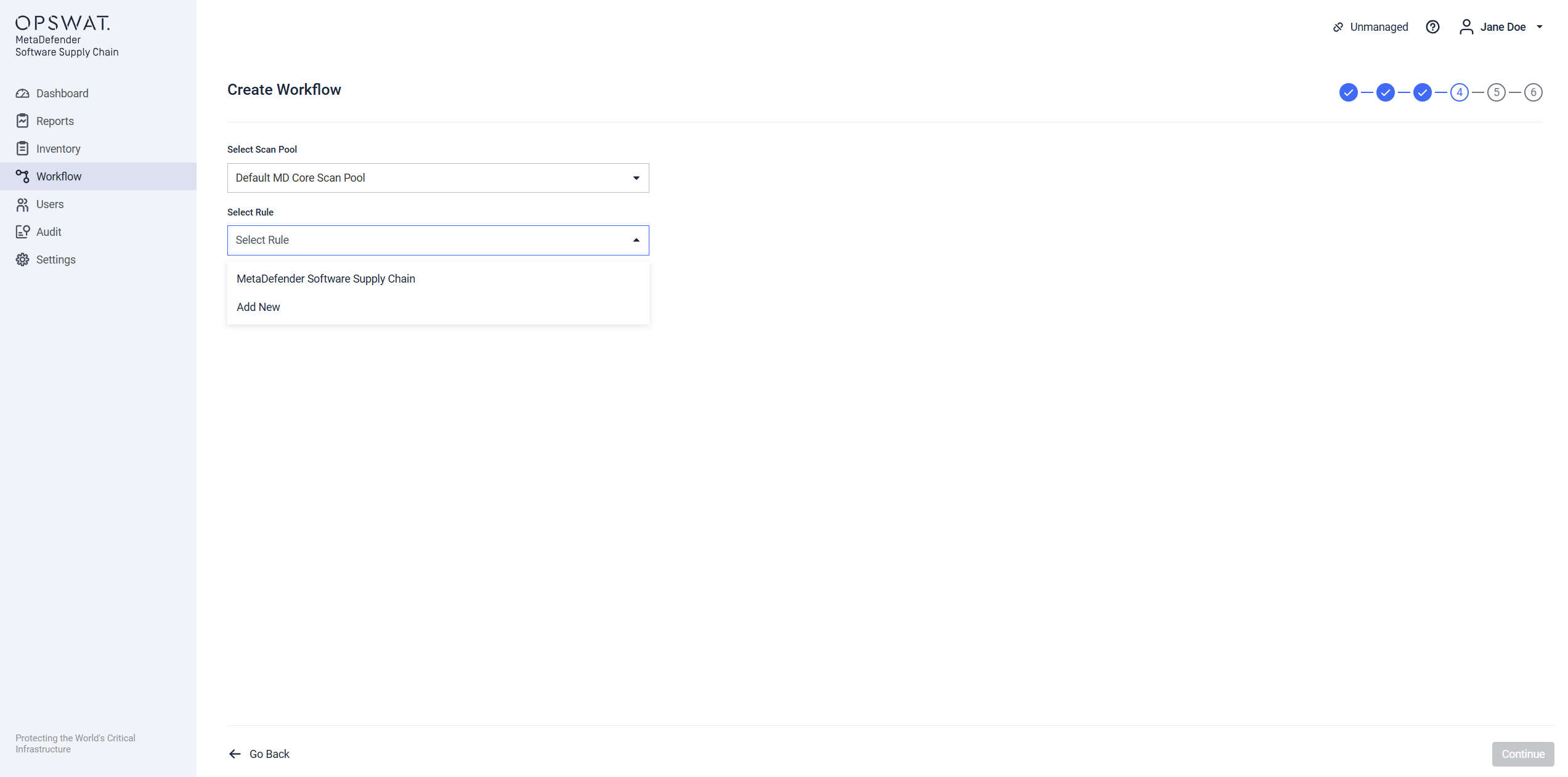 Example of second input field shown, after the scan pool is selected