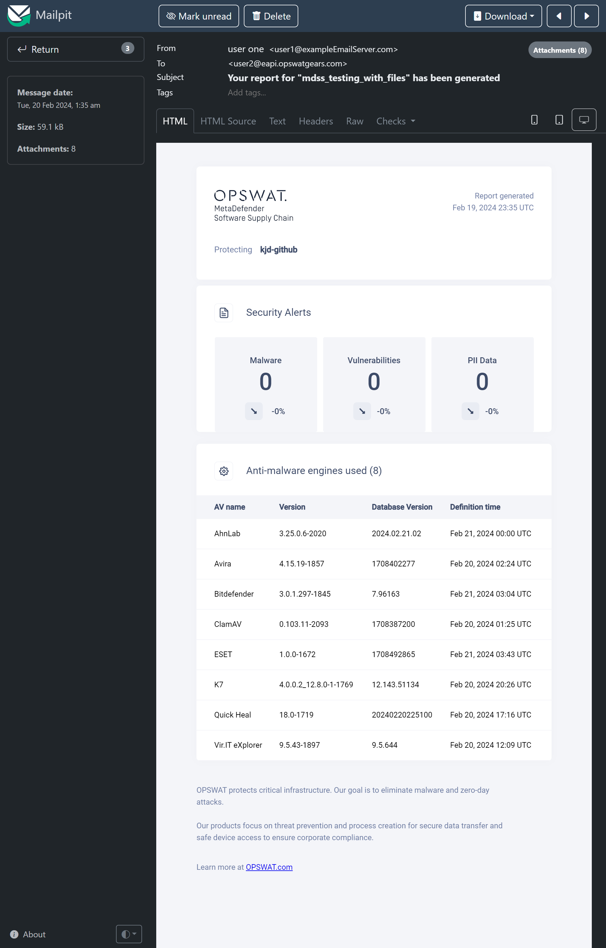 Mail Notifications - MetaDefender Software Supply Chain