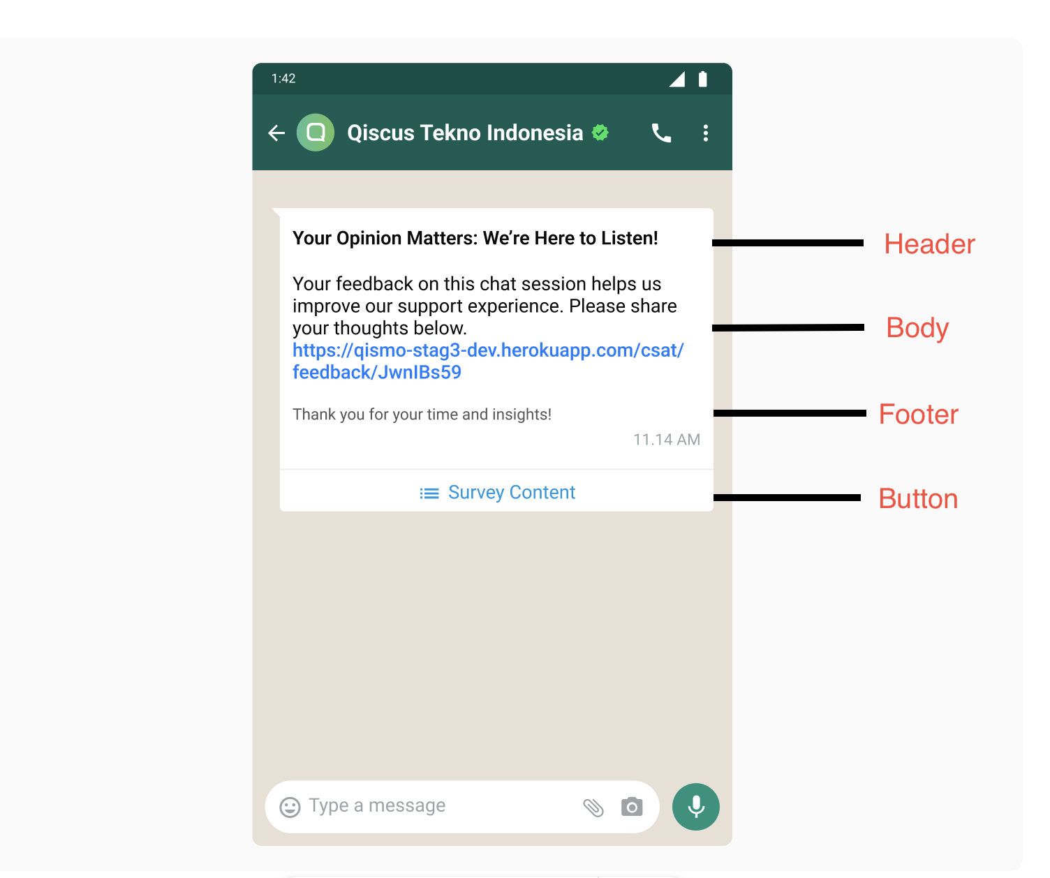 Content message of CSAT WA Interactive
