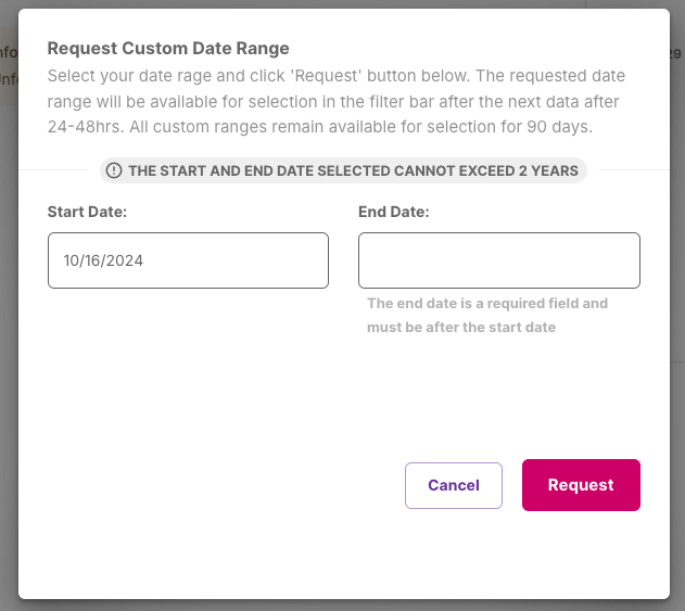 Request Custom Date Range Dialog