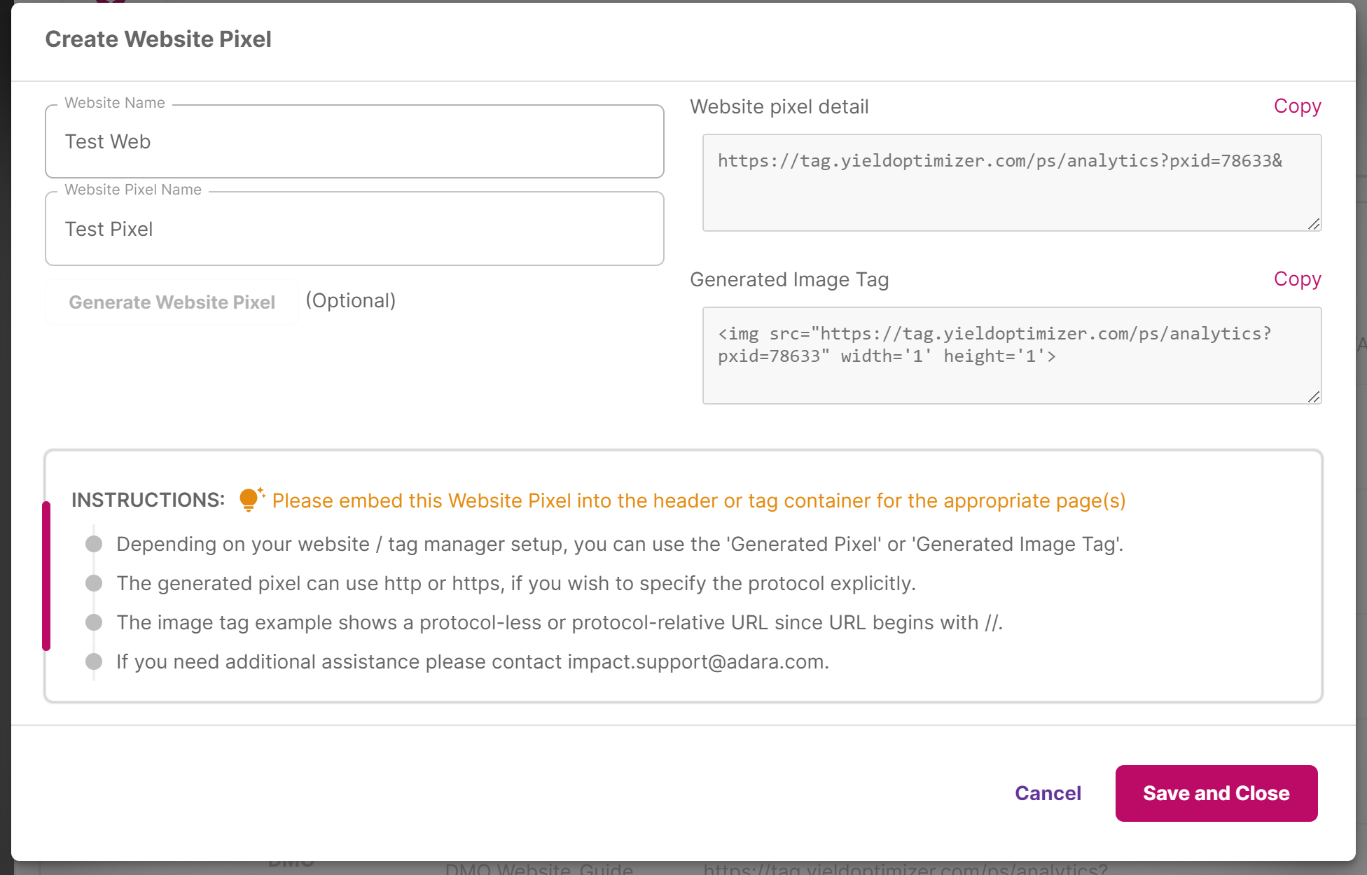 Create Website Pixel