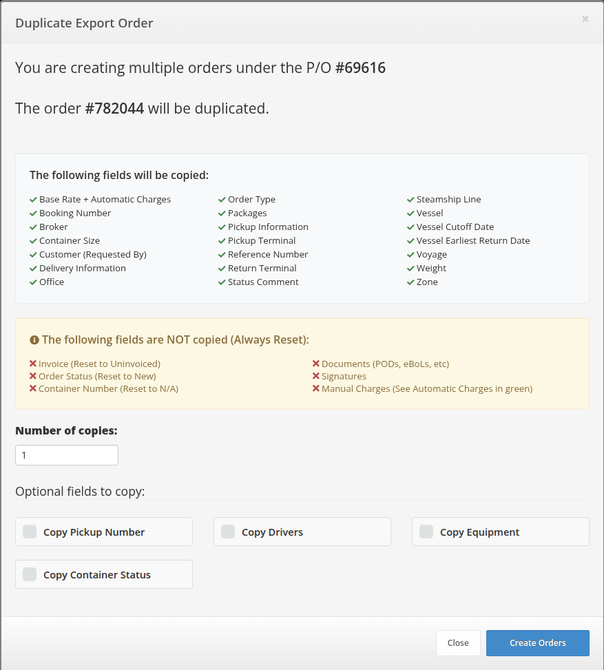 Duplicate Order Modal