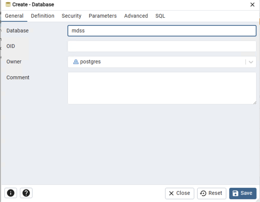 Figure 4. Set the database name to mdss.