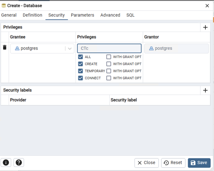 Figure 5. Apply the required permissions and save the database.