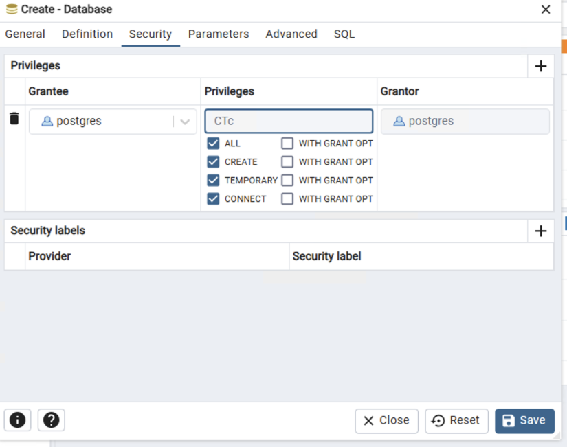 Figure 5. Apply the required permissions and save the database.