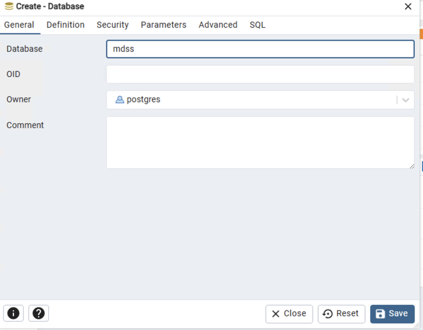 Figure 4. Set the database name to mdss.