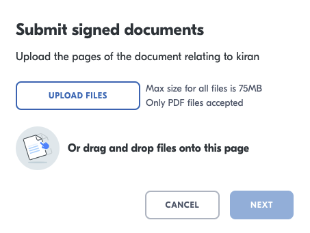 Upload signed documents > Upload
